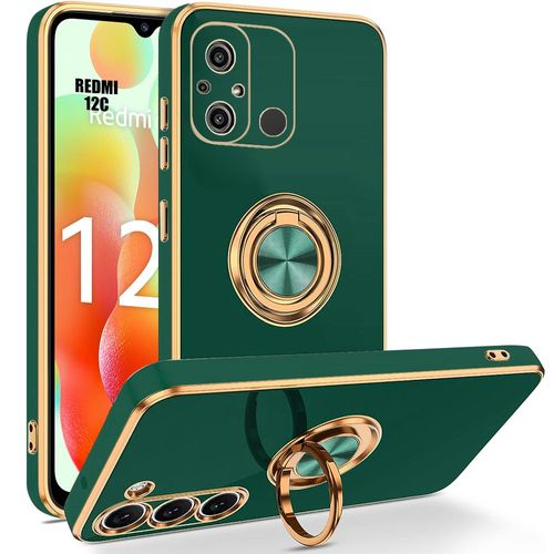 Coque Pour Xiaomi Redmi 12c / Redmi 11a Protection Silicone Antichoc Avec Anneau Support Vert Nuit - Booling