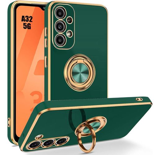 Coque Pour Samsung Galaxy A32 5g Silicone Antichoc Anti-Rayures Elégant Avec Anneau Rotatif - Vert Nuit - Booling