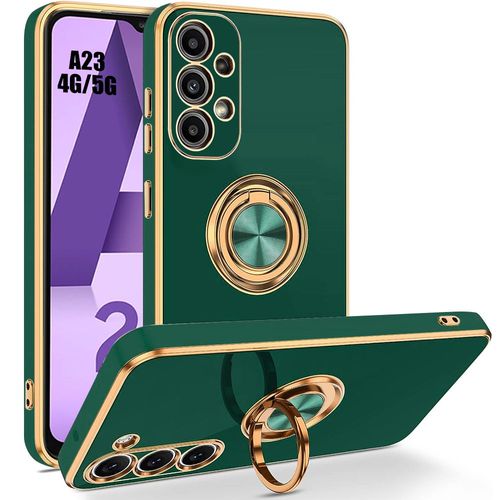 Coque Silicone Pour Samsung Galaxy A23 4g/5g Vert Nuit Protection Anti-Rayures Antichoc Avec Anneau Support - Booling