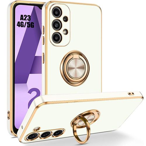 Coque Pour Samsung Galaxy A23 4g/5g Protection Silicone Souple Avec Support Anneau Rotatif - Blanc - Booling