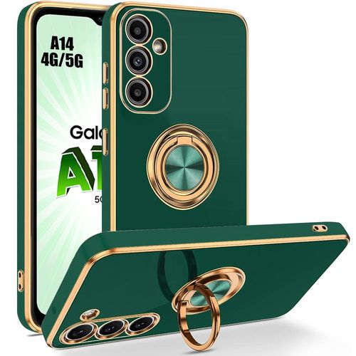 Coque Silicone Pour Samsung Galaxy A14 4g/5g Protection Antichoc Avec Anneau Support - Vert Nuit - Booling