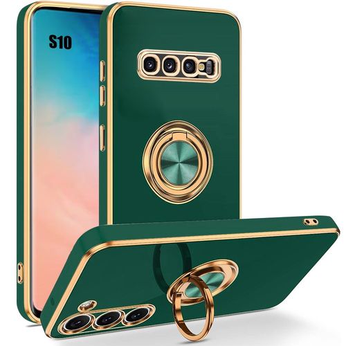 Coque Pour Samsung Galaxy S10 Protection Silicone Souple Avec Support Anneau Rotatif - Vert Nuit - Booling