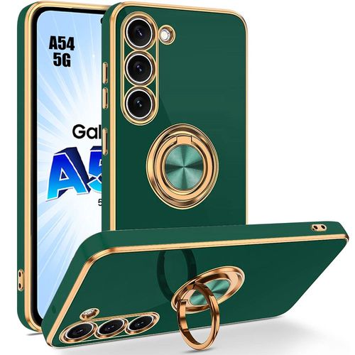 Coque Pour Samsung Galaxy A54 5g Protection Silicone Anti-Rayures Avec Anneau Support Vert Nuit - Booling