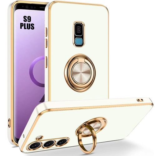 Coque Pour Samsung Galaxy S9 Plus (S9+) Protection Silicone Antichoc Avec Anneau Support Blanc - Booling