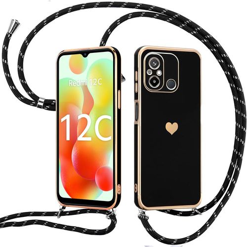 Coque Bandoulière Pour Xiaomi Redmi 12c / Redmi 11a Souple Motif CUr Silicone Noir - Booling
