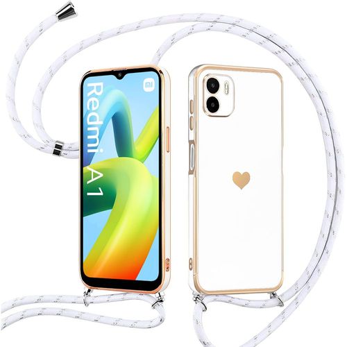 Coque Cordon Pour Xiaomi Redmi A1 Silicone Blanc Souple Antichoc Motif CUr Avec Cordon Réglable - Booling