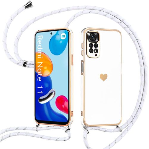 Coque Pour Xiaomi Redmi Note 11/11s Silicone Souple Blanc Antichoc Anti-Rayures Avec Cordon Blanc - Booling