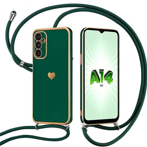 Coque Cordon Pour Samsung Galaxy A14 4g/5g Silicone Vert Nuit Souple Antichoc Motif CUr Avec Cordon Réglable - Booling