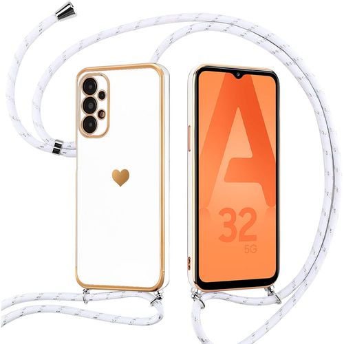 Coque Pour Samsung Galaxy A32 5g Antichoc Protection Silicone Souple Avec Bandoulière Blanc - Booling