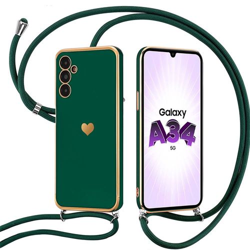 Coque Cordon Pour Samsung Galaxy A34 5g Silicone Vert Nuit Souple Motif CUr Avec Cordon Réglable - Booling
