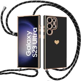 Coque Pour Samsung Galaxy S23 Ultra - Silicone Antichoc Protection Souple Avec Bandoulière Noir - Booling