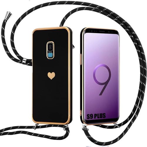 Coque Cordon Pour Samsung Galaxy S9 Plus - Silicone Noir Souple Antichoc Motif CUr Avec Cordon Réglable - Booling