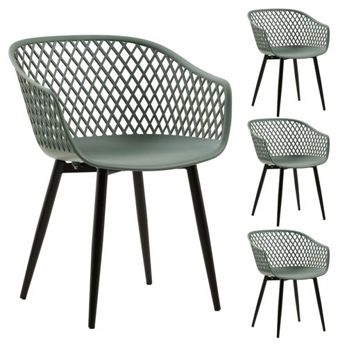 Lot De 4 Chaises De Salle À Manger Ou Cuisine Madeira En Plastique Vert De Gris