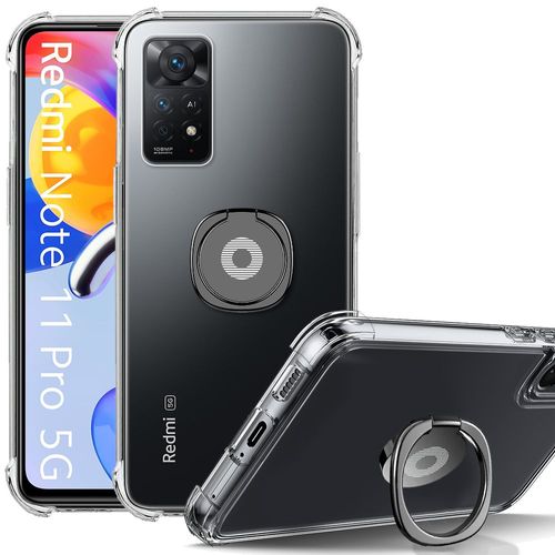 Coque Pour Xiaomi Redmi Note 11 Pro Silicone Transparent Antichoc Coins Renforcés Avec Support Noir - Booling
