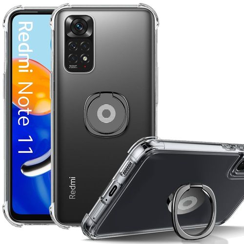 Coque Silicone Pour Xiaomi Redmi Note 11/11s Antichoc Transparent Avec Support Bague Noir - Booling