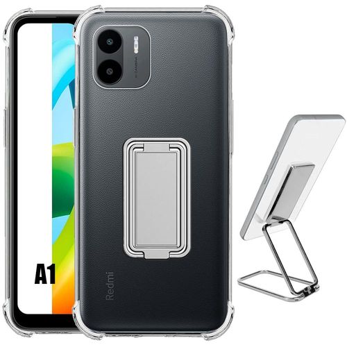 Coque Pour Xiaomi Redmi A1 Silicone Transparent Antichoc Avec Support Ajustable Métal Argenté - Booling