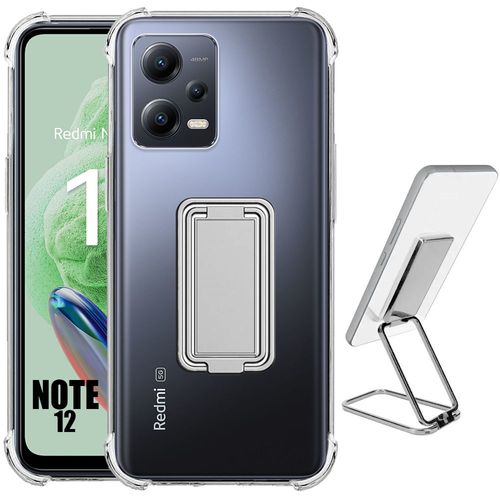 Coque Silicone Pour Xiaomi Redmi Note 12 5g Transparent Antichoc Avec Support Ajustable Métal - Booling