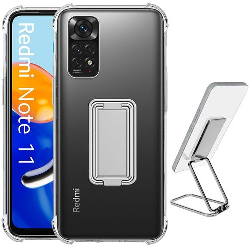 Coque Pour Xiaomi Redmi Note 11/11s Silicone Antichoc Transparent Avec Support Pliable Argenté - Booling