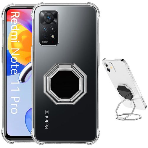 Coque Pour Xiaomi Redmi Note 11 Pro Silicone Antichoc Avec Support Anneau Pliable Métal Argenté - Booling