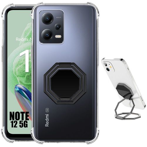 Coque Pour Xiaomi Redmi Note 12 5g Silicone Transparent Avec Support Anneau Réglable Noir - Booling