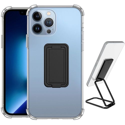 Coque Pour Iphone 13 Pro Max Silicone Slim Transparent Avec Support Réglable Noir Métal - Booling