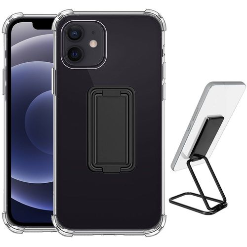 Coque Pour Iphone 12 Silicone Transparent Avec Support Ajustable Noir - Booling