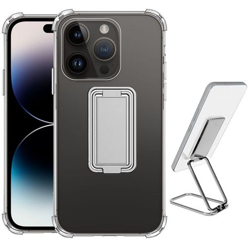 Coque Silicone Pour Iphone 14 Pro Antichoc Avec Support Ajustable Pliable Argenté - Booling