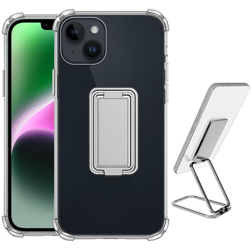 Coque Pour Iphone 14 Plus Silicone Ultra Slim Antichoc Avec Support Réglable Métal Argenté - Booling