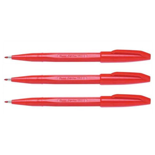 Pentel Lot De 3 Stylos Feutre Sign Pen S 520 Tracé 1 Mm Rouge