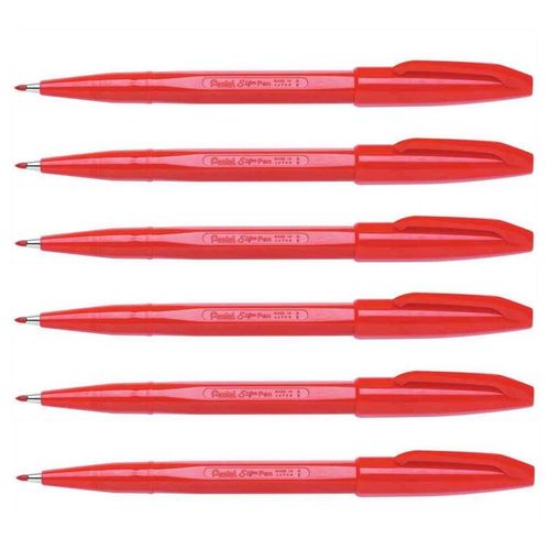 Pentel Lot De 6 Stylos Feutre Sign Pen S 520 Tracé 1 Mm Rouge