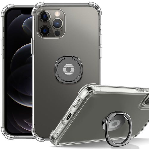 Coque Silicone Pour Iphone 12 Pro Transparent Antichoc Renforcé Avec Support Noir - Booling