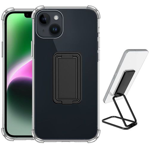 Coque Pour Iphone 14 Plus Silicone Ultra Antichoc Transparent Avec Support Réglable Métal Noir - Booling