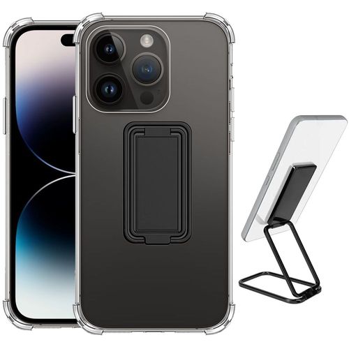 Coque Pour Iphone 14 Pro Silicone Transparent Antichoc Coins Renforcés Avec Support Noir Pliable - Booling