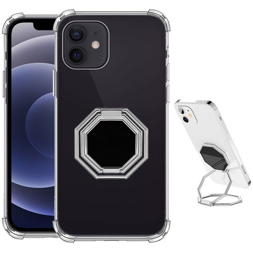 Coque Pour Iphone 12 Silicone Transparent Antichoc Avec Support Métal Octogonal - Booling