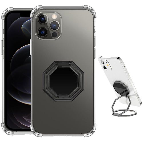 Coque Pour Iphone 12 Pro Transparent Antichoc Avec Support Pliable Métal Gris - Booling