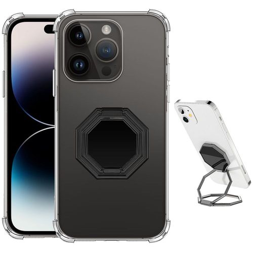 Coque Pour Iphone 14 Pro Silicone Transparent Antichoc Avec Support Ajustable Octogonal - Booling