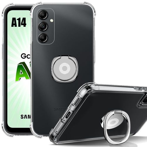 Coque Silicone Pour Samsung Galaxy A14 4g/5g Antichoc Transparent Avec Support Bague Argenté Réglable - Booling
