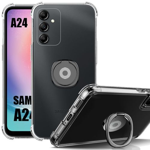 Coque Pour Samsung Galaxy A24 Silicone Antichoc Transparent Slim Coins Renforcés Avec Support Noir - Booling