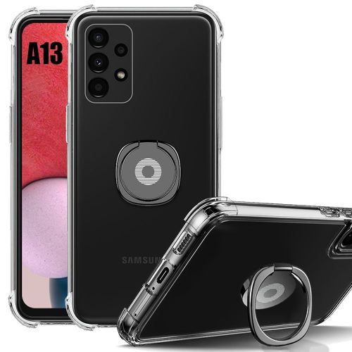 Coque Pour Samsung Galaxy A13 4g/5g Protection Silicone Transparent Antichoc Avec Support Anneau Noir - Booling