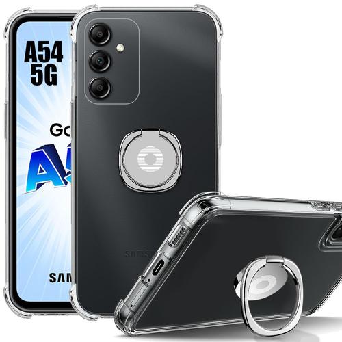 Coque Pour Samsung Galaxy A54 5g Antichoc Transparent Avec Support Anneau Argenté - Booling
