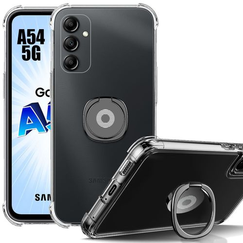 Coque Pour Samsung Galaxy A54 5g Protection 4 Coins Renforcée Silicone Transparent Avec Support Noir - Booling