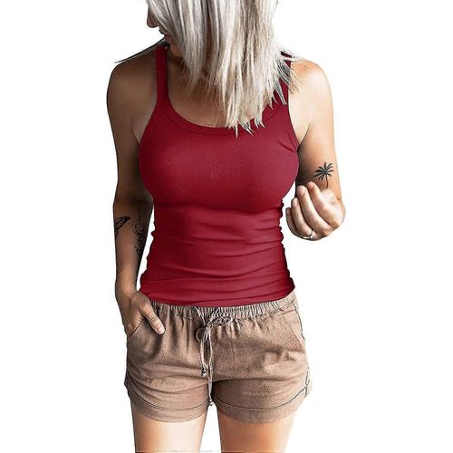 Femmes Débardeurs Été Sans Manches Basic Scoop Col Tuniques Chemises Slim Fit Chemisiers Côtelés S-2xl