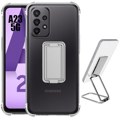 Coque Pour Samsung Galaxy A23 5g Silicone Ultra Slim Antichoc Avec Support Réglable Métal Argenté - Booling