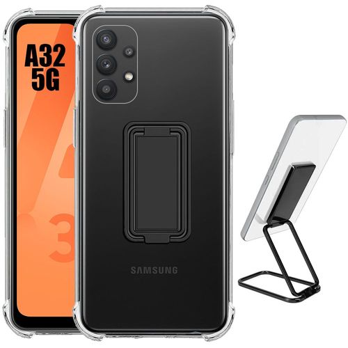 Coque Pour Samsung Galaxy A32 5g Silicone Ultra Slim Antichoc Avec Support Métal Réglable Noir - Booling