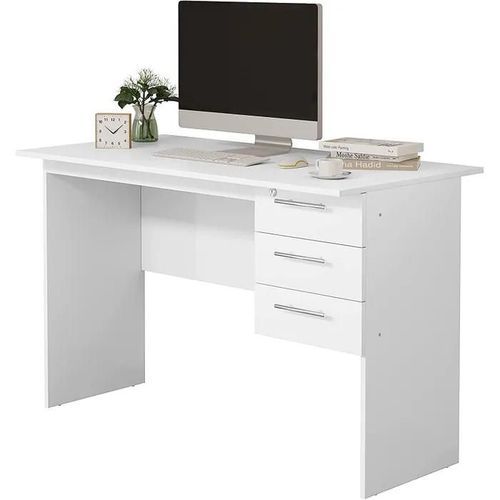 Table De Bureau.Bureau D'ordinateur.Table De Travail Pc Avec 3 Tiroirs+Verrou.120x59x75cm.Blanc