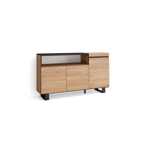 Buffet Salon Et Cuisine, 150x87x35cm, 3 Portes, Design Industriel
