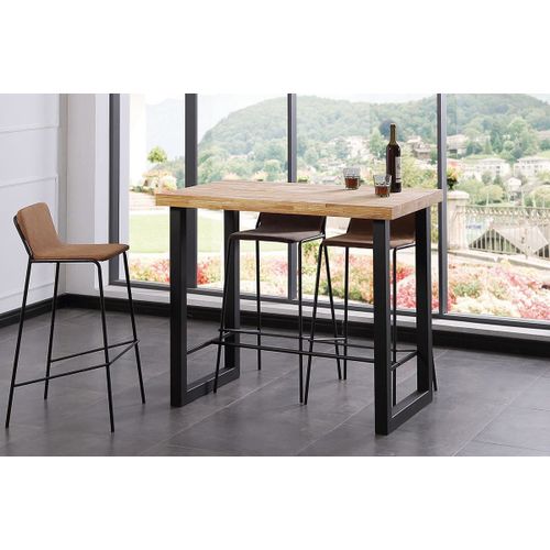 Table Haute En Bois Coloris Chêne Nordique / Pieds Noir - Longueur 120 X Profondeur 70 X Hauteur 100 Cm
