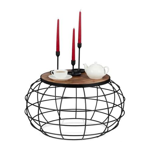 Relaxdays Table Basse, Bois Manguier Et Fer, Ronde, Basse,Salon, Style Industriel, Hxd 36 X 67, Nature - 4052025923280
