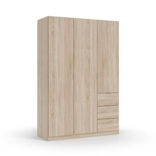 Armoire 3 Portes Battantes + 3 Tiroirs Chêne - Wao - L 135 X L 52 X H 200 Cm