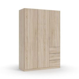 Armoire 3 Portes Battantes + 3 Tiroirs Chêne - Wao - L 135 X L 52 X H 200 Cm